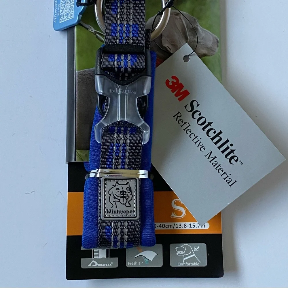 Dog Collar Small New Royal Blue Winhyepet Soft breathable comfortable Reflective